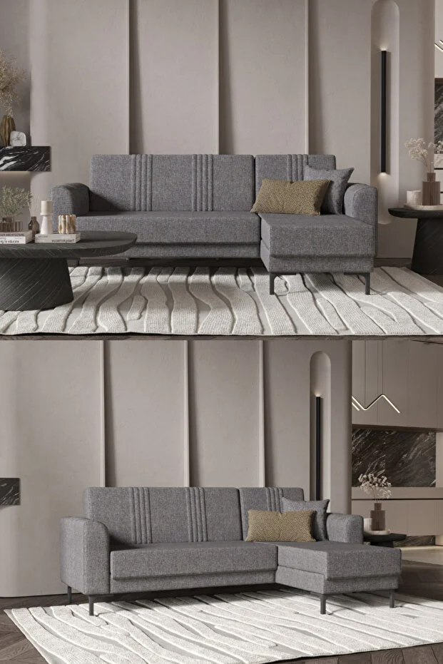 Rio Köşe Takımı Salon&oturma Odası Açılır Yataklı Bazalı - Gri